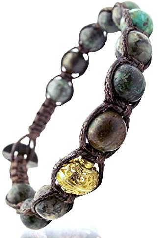 Samsara Tibetisches Buddhistisches Armband - Shamballa mit Afrikanischer glänzender Türkis - Gewachster Baumwollfaden Farbe Braun