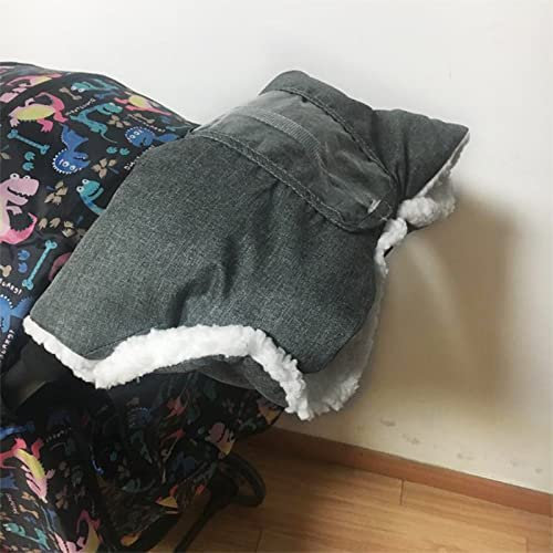 Stroller Fleece Hand Muff with Phone Pocket Waterproof Anti-Freeze Warm Winter Pram Gloves Black Grey Fluffy Pram Hand Warmer Extra Thick Baby Stroller Glove for Pushchair Pram Stroller Hand Muffs