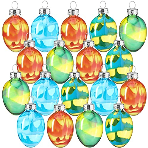 Osterei-Ornamente aus Glas, zum Aufhängen, Buntglas-Ei, handbemalt, Pastellfarben, für Baum, Frühlingsdekorationen, mit Schnur für Heimdekoration, Party, gebeizter Stil, 18 Stück