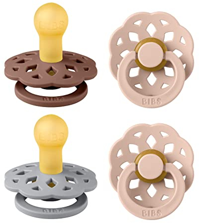 BIBS Boheme Schnuller 4er-Pack. BPA-frei, Kirschform Nippel. Naturkautschuk/Latex, Hergestellt in Dänemark. Größe 1/2, (0-6 Monate/6-18 Monate), (4er Pack), Woodchuck Mix