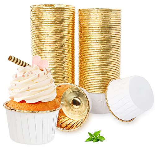 Encuryna 100 Stück Papier Muffinförmchen, Einweg Aluminiumfolie Papierbackförmchen Cupcake Liners, Weiß Cupcake Förmchen für Muffin Kuchen Pudding Dessert Party Hochzeiten Geburtstag Dekor