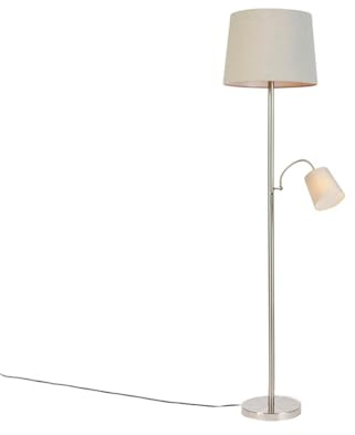 Qazqa Smart led Retro Stehleuchte mit Schirm, Stehlampe - Retro - Grau, inkl. 9W LED-Lampe, 2700K - 6500K, dimmbar, 2-flammig, 158cm, Ideal als Flur, Küche lampe, Schlafzimmerlampe und Wohnzimmerlampe