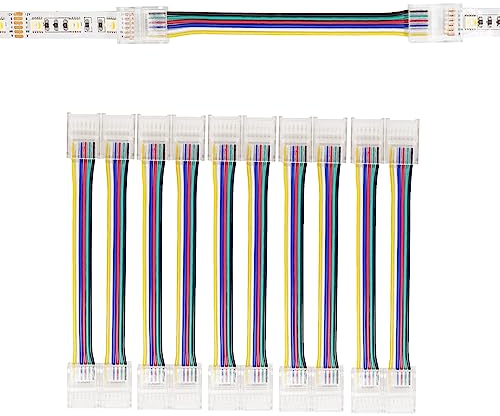6-polig RGB CCT 12MM LED Streifen Verbindungskabel Set, transparente Schnellverbinder, geeignet für wasserdichte und nicht wasserdichte Streifen - 10 Stück