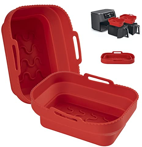 Pietuley 2 Moldes Silicona para Freidora de Aire Plegable, Accesorios Freidora sin Aceite, Recipientes para Ninja Utensilios Freidora de Aire, Cesta Moldes Air Fryer, Papel Bandeja Horno Airfryer
