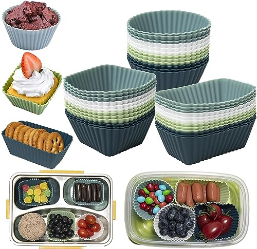 SmartKitch Cupcake-Einlagen aus Silikon, 36 Stück, Trennwände, antihaftbeschichtete Silikon-Muffinförmchen, Bento-Box-Zubehör für Kinder