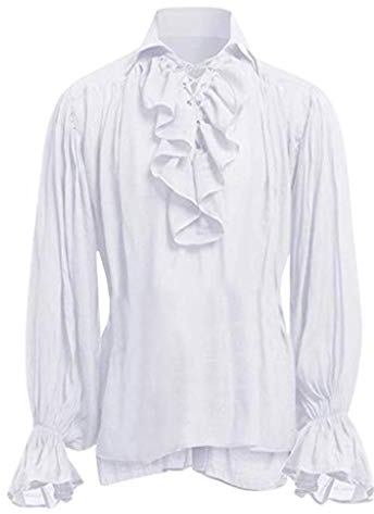 Mittelalter Hemd Herren Rüschenhemd- Gothic Kleidung Herren Shirt -Steampunk Herren Langarmshirt Viktorian Viking Pirat Vintage Renaissance Hemden für Männer Halloween Kostüm Karneval Cosplay Tops