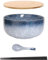 Ramen Schüssel Keramik Set mit Löffel Essstäbchen，1100 ML Großer Suppenschüssel,Salatschüsseln Für Suppe, Pho und Sushi Bowl (Stern grau Set)