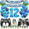 WAZIWE Gaming Deko Geburtstag Junge, Geburtstagsdeko Jungen 12 jahre beinhaltet Ballon Girlande, Geburtstagsbanner, Tortendeko, Gamer Deko, Folienballon 12