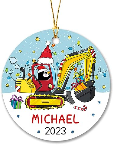 Christbaumschmuck Keramik Weihnachtsanhänger Anhänger Weihnachtsbaumschmuck Hängende Ornamente Weihnachtsdeko Bagger 2023, Personalisierter Baggerbau Für Kinder Jungen, LKW, Individuelles