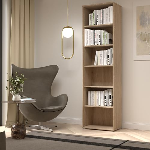 Forte TEMPRA2 Bücherregal 50 60, modernes Bücherregal, Standregal, Büroregal, Wohnzimmerregal, Kinderzimmerregal, Holzwerkstoff, Sonoma Eiche Holzdekor, 54 cm breit x 197,5 cm hoch x 34,8 cm tief