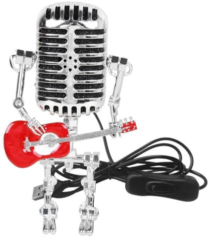 ARVALOLET Steampunk Vintage Microphone Robot Table Lamp, Adjustable Metal Lamp with Guitar, Gift for Music Fans