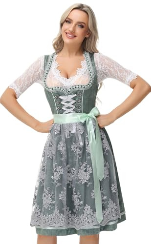 TrendiMax Abito tradizionale Dirndl Midi da donna, per Oktoberfest, con grembiule in pizzo, 34-48