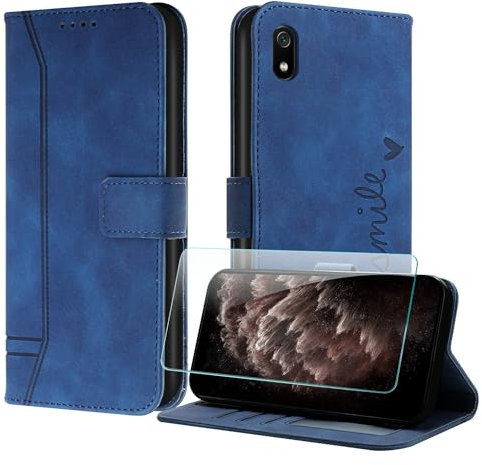 JayModCase Funda para Xiaomi Redmi 7A, Tipo Libro Flip Carcasa con Protector Pantalla | Ranura para Tarjeta | Soporte Plegable Funda para Redmi 7A - Azul
