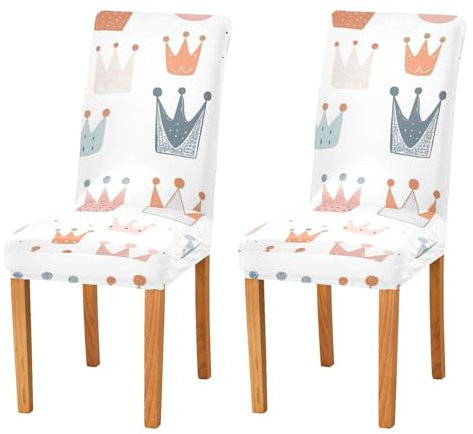 JUMBEAR Stuhlhussen mit Cartoon-Krone, für Esszimmer, Stretch-Stuhlhussen, abnehmbar, waschbar, Küchenstuhlbezug, dekorativer Sitzschutz, 2 Stück