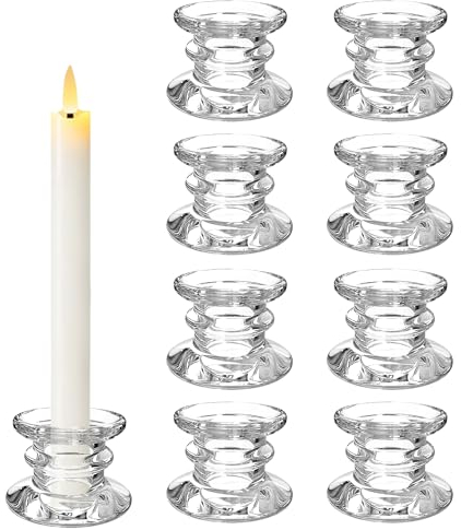 Lot de 8 Bougeoir Verre pour Bougies Bâtons, Chandelier Bougeoir Transparents pour Centre de Table Mariage,Élégants Chandeliers pour Table décorations