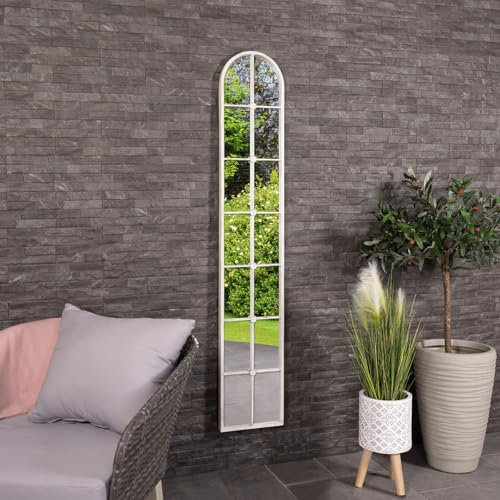 Charles Bentley San Marino Arch Mirror in White, Durable, Weather Resistant, Shatterproof, Wall Mounted Accent Mirror Décor For Garden, Inside, Iron, Aluminium (170x30cm)