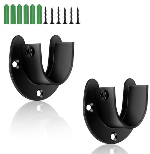 MYLERCT 2 Stück Schwarz Rundrohr Halterung, 32 mm Stangenhalterung für Gardinenstange, Kleiderschrankhalterung Gardinenstange Kleiderstange