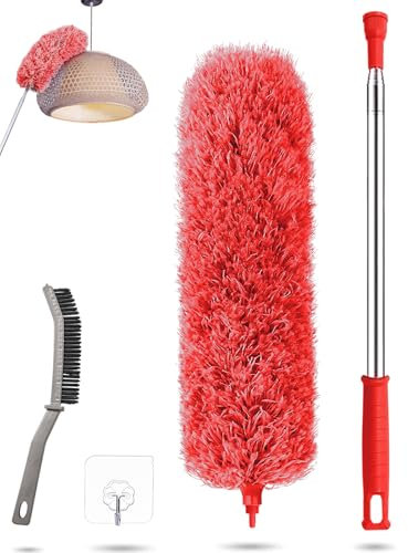 Staubwedel Teleskop Waschbar,Staubwischer Stange und Biegbar Eckbesen,Duster Mikrofaser Edelstahl mit teleskopstange lang ausziehbar bis 240cm