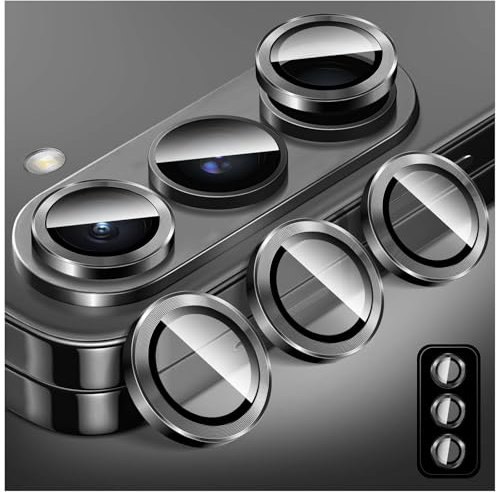 LucBuy Camera Lens Protector for Samsung Galaxy Z Fold 5, 9H Tempered Glass Camera Cover Screen Protector Film Sticker, Automatic-Alignment Individual Aluminum Alloy Rings