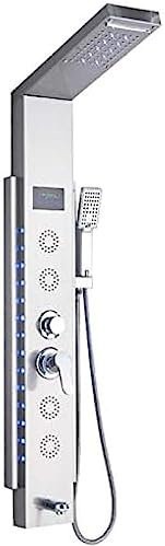 Rubinetto per Doccia da Bagno di Lusso Pannello Doccia a LED Colonna Miscelatore per Vasca con doccetta Temperatura Nichel Spazzolato, Nichel Spazzolato