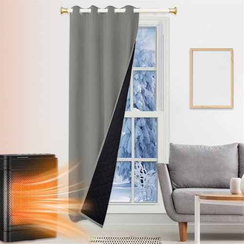 SK Studio Thermo Türvorhang Kälteschutz 130x210cm, Wasserdicht Winter Vorhänge Wärmeisolierend Dicke Gardinen Raumteiler mit Ösen für Türen Schlafzimmer, Hellgrau