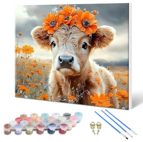 MXJSUA Pintura por Números 30x40 cm con Marco - Vaca De Las Tierras Altas Kit de Pintura DIY para Adultos, Lienzo Preestirado con Pinturas Acrílicas y Pinceles, Decoración de Pared Artística