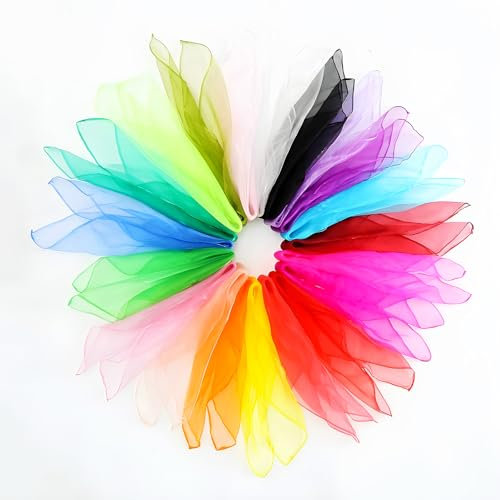 Xmart 24 stück Jongliertücher Square Chiffontücher 23 Farben Seidentücher Baby Bunte Tücher für Tanzen Jonglieren Sensorisches Kindergarten Funktion Gymnastik Geschicklichkeit 60 x 60 cm