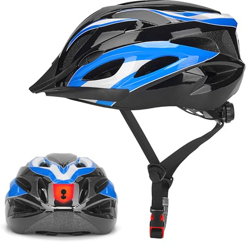 Casco da bici da uomo e donna, casco da ciclismo con luce, unisex, per adulti, traspirante, casco da ciclismo da montagna regolabile, 58-62 cm