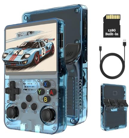 XiFanHo R36S Retro Handheld Game Console 128G - 3.5“ IPS Bildschirm mit 40000+ Classic Games Tragbarer Pocket Video Game Player Open Source Linux OS mit 3500mAh Batterie(Hell blau)