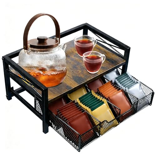 NANXITU Tea Holder Organizer,Wood Tea Box Organizer Storage Box | Tea Caddy for Tea Bags Organizer Drawer,with 8 Compartments Multi-Functional Tea Station Chest for Countertop
