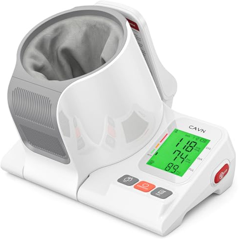CAVN Blood Pressure Monitor, One-Touch Barrel-Type Upper Arm Blood Pressure Monitors for Home Use, No-Wrap Auto-Fit Design, Fits Arms 7.1-16.5, 3-Color Backlight, 2 Users 2×99 Memory