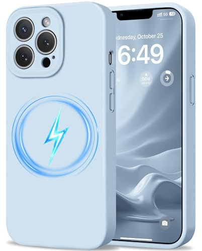 HOOMIL Hülle für iPhone 13 Pro Max, Vollständiger Kameraschutz, Kompatibel mit Magsafe, Flüssigsilikon mit Seidig-Weicher Haptik, Militärischer Stoßschutz Handyhülle - Hellblau
