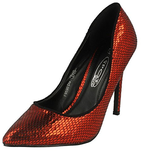 Spot On Ladies High Heel Pointed Toe Snake Design Court Shoes