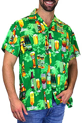 V.H.O. Funky Hawaii-Hemd, Herren, Kurzarm, Beerbottle, Grün, XL