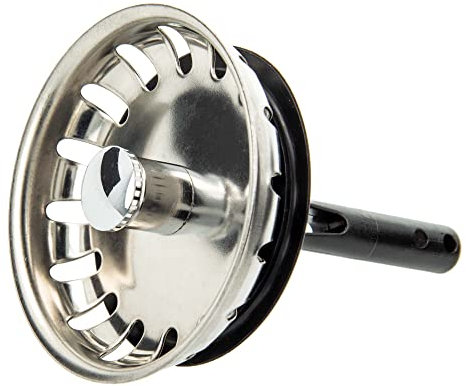 tecuro | Siebkörbchen Siebkorb | für Spüle Spülbecken | Ø 54 mm | mit Kunststoff Führungsstange 8 mm gespreizt | Oberteile aus Edelstahl | Spülensieb mit Stöpsel Funktion | 53321