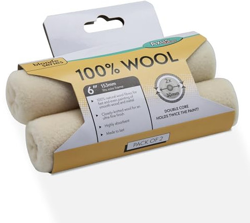 Axus Decor 100% Wool Roller (Blonde Series) Paint Roller Sleeve, Mini Sleeve, for Smooth Wood & Metal Surface - Compatible with Standard 6/150mm Double Core,2Pk