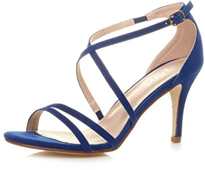Ajvani Womens Ladies mid high Heel Strappy Crossover Wedding Sandals Shoes - Cobalt Blue Suede - 6 UK