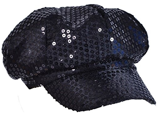 Unbekannt Disco Cap mit Pailletten Gold Silber Schwarz glitzernder Party Hut Kappe (Schwarz)