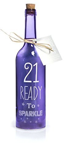 Boxer Gifts SB1221 Light-Up LED '21' Glass Starlight Bottle | Beautiful, Decorative Homeware Perfect for a 21st Birthday | Complete with Gorgeous Gift Tag, 6.7cm x 29.5cm, Dark Purple