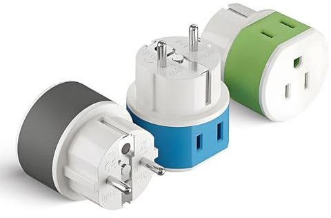 OREI Germany, France, Schuko Power Plug Adapter with 2 USA Inputs - Travel 3 Pack- Type E/F (US-9) Safe Grounded Use with Cell Phones, Laptop, Camera Chargers, CPAP, and More
