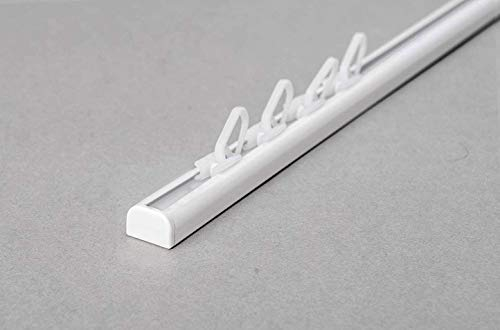 Rollmayer Aluminium Gardinenschiene Mini im Weiß mit Deckenbefestigung (mit Faltenlegehaken, 160cm) glänzend 1-läufig Vorhangschiene Innenlaufschiene für Schiebevorhänge, Gardinen und Vorhänge