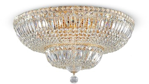 Wundervolle runde XXL Kristall-Deckenleuchte Basfor, Gold-farbenes Metall, Kristall-Behänge in Diamanten-Form, 16x E14 excl. 60W für Wohnzimmer, Lobby, Theater, Restaurants, Lobby