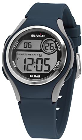 SINAR Unisex Armbanduhr Jungen Mädchen Jugenduhr Sportuhr Outdoor Digital Quarz 10 bar mit Silikonband und Licht Dunkelblau XE-64-2