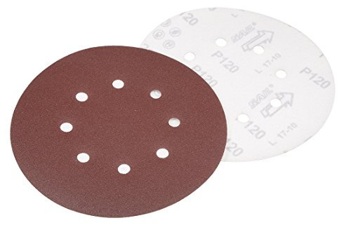 Sourcingmap 10Pcs 7 inch 8 Hole Hook and Loop Sanding Disc 120 Grit Flocking Sandpaper Random Orbital Sander Paper
