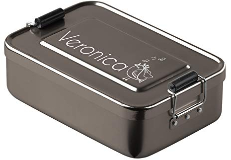 elasto – Personalisierte Brotdose mit Name aus Aluminium – BPA-freie Brotbox mit Gravur für Kindergarten, Schule & Ausflüge – Personalisierte Geschenke für Kinder (17x12x5 cm | Anthrazit Vogel)