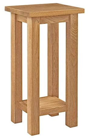 Hallowood Furniture Waverly Tall Side Table Oak Wood with Shelf, 2-Tier Solid Wood Narrow Small Table, Wooden Plant Stand, Light Oak Furniture for Living Room, Bedroom or Hallway