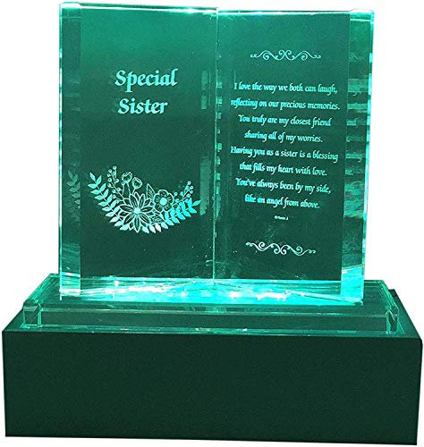 Special Sister Crystal Glass Colourfull Lights Memorial Plaque with LED Stand Gift Ornaments, Ideal for Mother's Day, Birthday, Christmas and Wedding Anniversary
