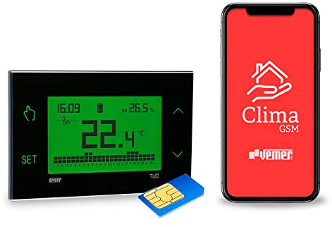 VEMER VE771900 TUO GSM - Cronotermostato GSM con Programmazione Settimanale, Installazione da Parete, Controllabile da Smartphone con APP, Nero