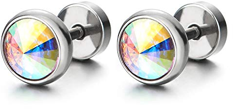 2 Herren Damen Ohrringe mit 6mm Zirkonia Fake plugs Ohr Cheater Tunnel Gauges Ohr-Piercing Edelstahl