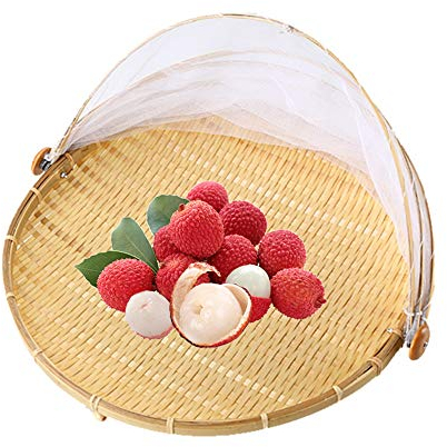 Lsgepavlion - Cubierta plegable para alimentos de bambú, cesta para servir comida para picnic, antimoscas, mosquitera, bandeja para pan, frutas